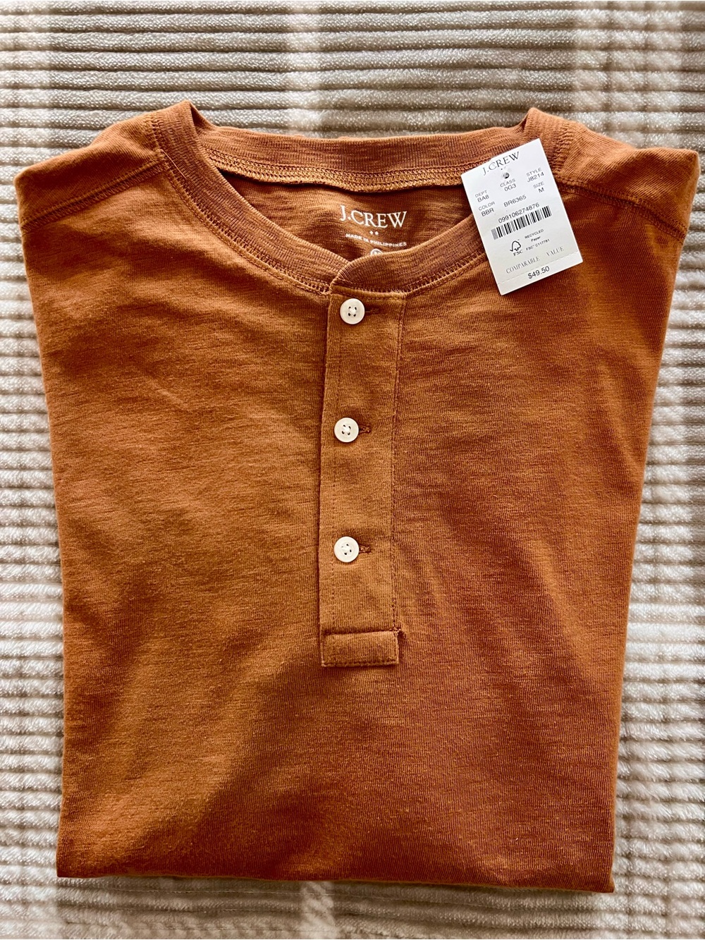 J. Crew Men’s Brown Brown Henley Long Sleeve Shirt